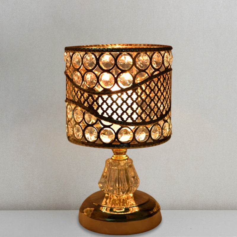 Zylinder/Rund/Viereck Nachttischlampe Modernismus Kristallbesetzte Einzelne Glühbirne Gold Nachttischlampe