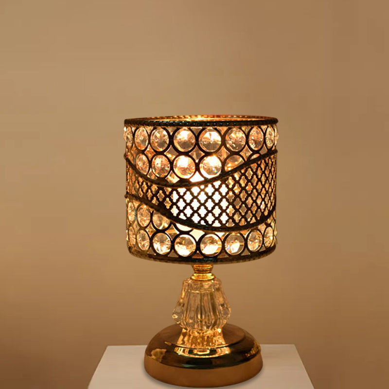 Zylinder/Rund/Viereck Nachttischlampe Modernismus Kristallbesetzte Einzelne Glühbirne Gold Nachttischlampe