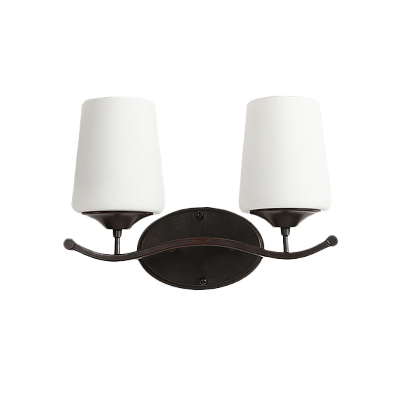 Frendorf | 2/3-Lampe Elfenbein Glas Vanity Beleuchtung Traditionelle schwarze konische Schlafzimmer Wandbeleuchtung mit Eisen Wellenarm