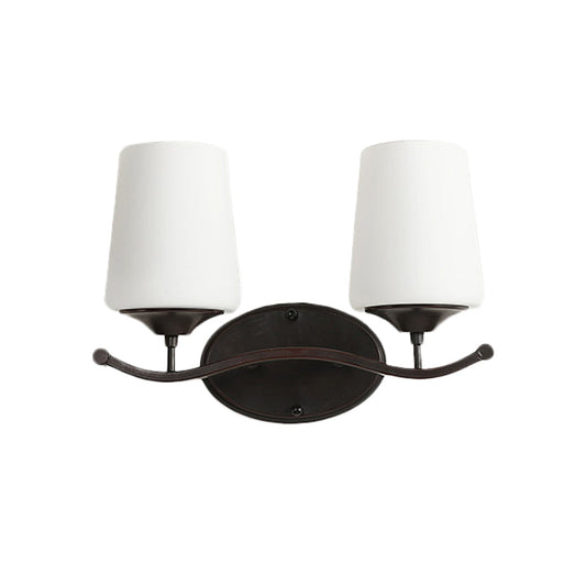 Frendorf | 2/3-Lampe Elfenbein Glas Vanity Beleuchtung Traditionelle schwarze konische Schlafzimmer Wandbeleuchtung mit Eisen Wellenarm