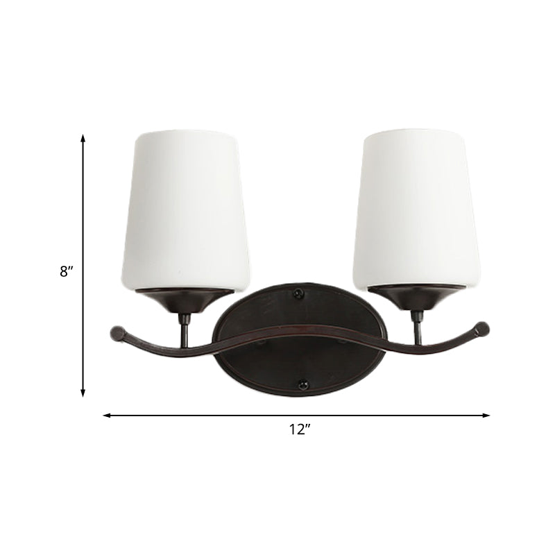 Frendorf | 2/3-Lampe Elfenbein Glas Vanity Beleuchtung Traditionelle schwarze konische Schlafzimmer Wandbeleuchtung mit Eisen Wellenarm