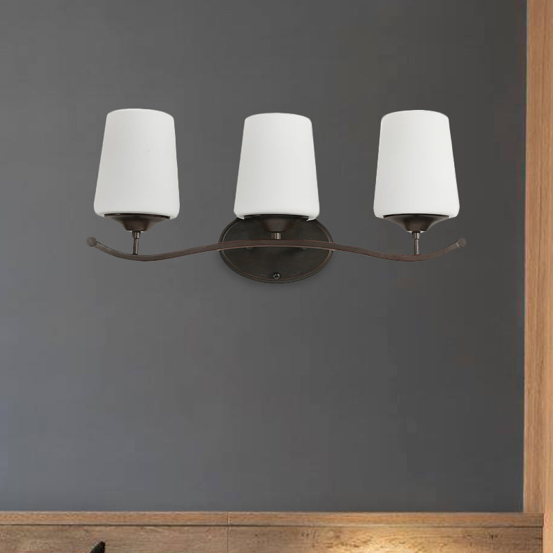 Frendorf | 2/3-Lampe Elfenbein Glas Vanity Beleuchtung Traditionelle schwarze konische Schlafzimmer Wandbeleuchtung mit Eisen Wellenarm
