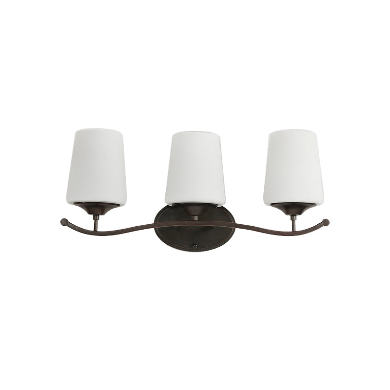 Frendorf | 2/3-Lampe Elfenbein Glas Vanity Beleuchtung Traditionelle schwarze konische Schlafzimmer Wandbeleuchtung mit Eisen Wellenarm
