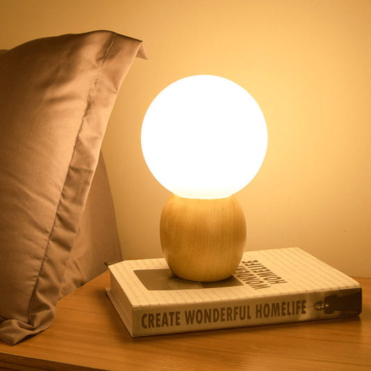 Frendorf | SoftLume Elegante Stehlampe – Natürliches Holz & Runde Glasschirm