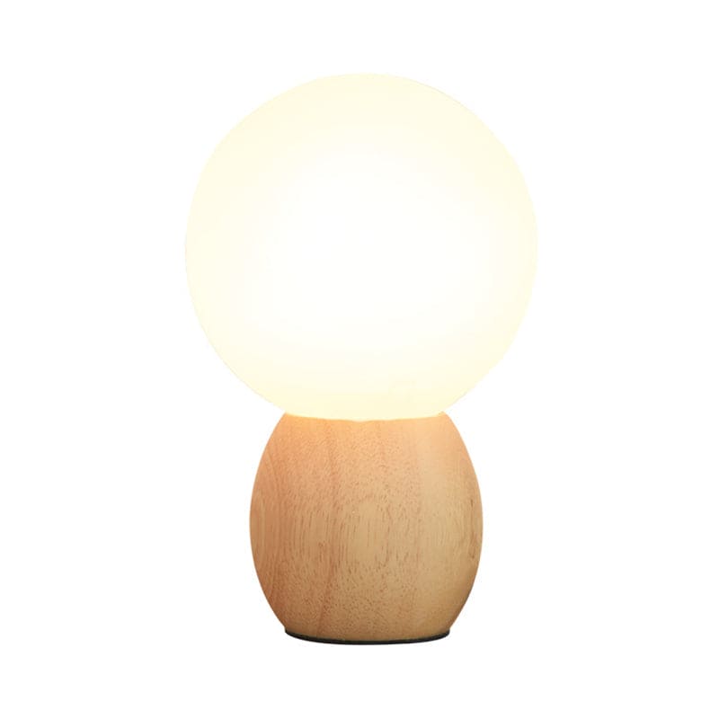 Frendorf | SoftLume Elegante Stehlampe – Natürliches Holz & Runde Glasschirm