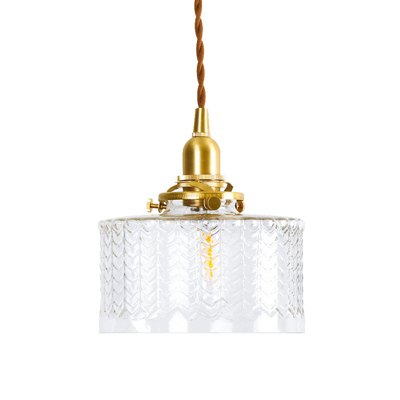 Trommel klare strukturierte Glas Pendelleuchte Kolonialist 6"/8" B 1 Kopf Wohnzimmer Hängelampe Deckenlicht in Gold