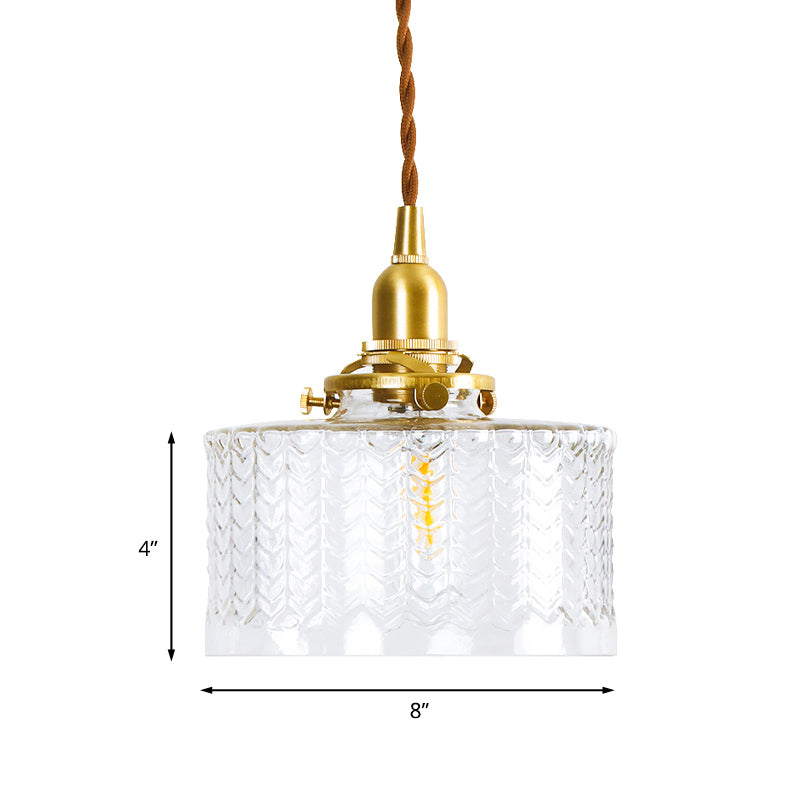 Trommel klare strukturierte Glas Pendelleuchte Kolonialist 6"/8" B 1 Kopf Wohnzimmer Hängelampe Deckenlicht in Gold