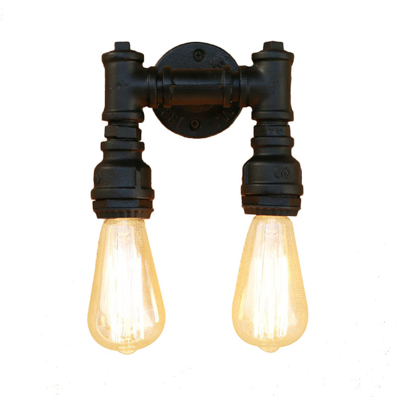 Frendorf | Industriële Bare Bulb Wandlamp Verlichting met Waterpijp 2 Lichten Metallic Wandgemonteerde Lamp in Zwart/Antiek Messing