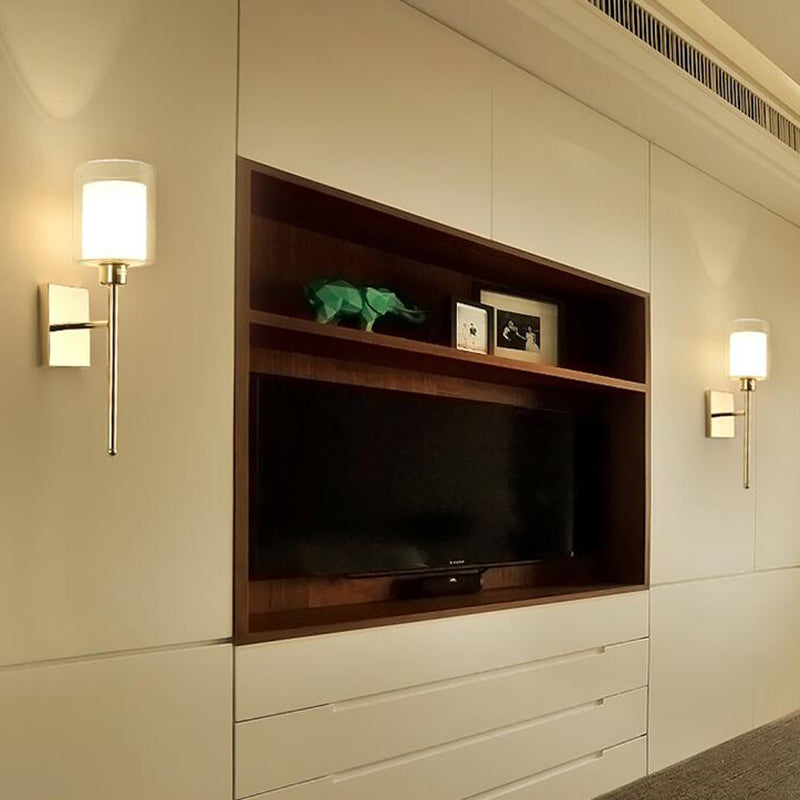 Frendorf | Beige/Chromen Zylindrische Wandleuchte Modern 1 Licht Rauch/Klares Glas Wandmontage Licht mit Schalter/Kein Schalter/Kabelschalter