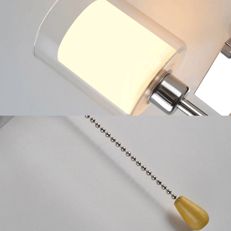 Frendorf | Beige/Chromen Zylindrische Wandleuchte Modern 1 Licht Rauch/Klares Glas Wandmontage Licht mit Schalter/Kein Schalter/Kabelschalter