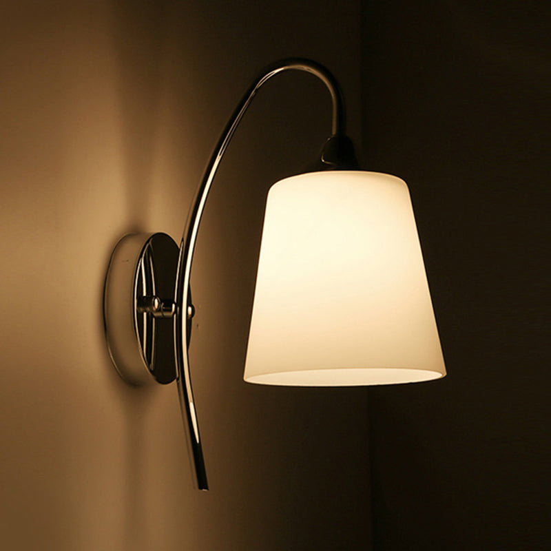 Frendorf | Bell Milchglas Wandleuchte Modernistisch 1 Licht Chrom Wandmontierte Lampe mit Gebogenem Arm