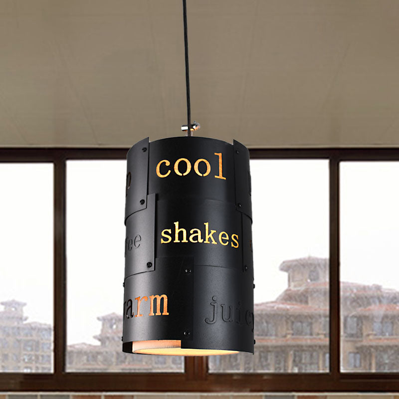 Mini Spliced Column Bier Bar Hängeleuchte Kunstfertigkeit Metallisch Einzel Schwarz Deckenpendel mit Schrift