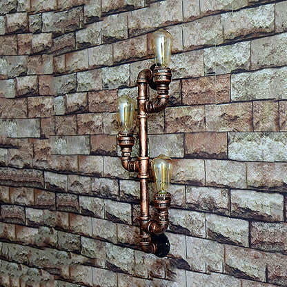 Frendorf | Warehouse Waterpijp Wandlamp met Blootgestelde Gloeilamp 2/3 Lichten IJzeren Wandlamp in Verweerd Koper