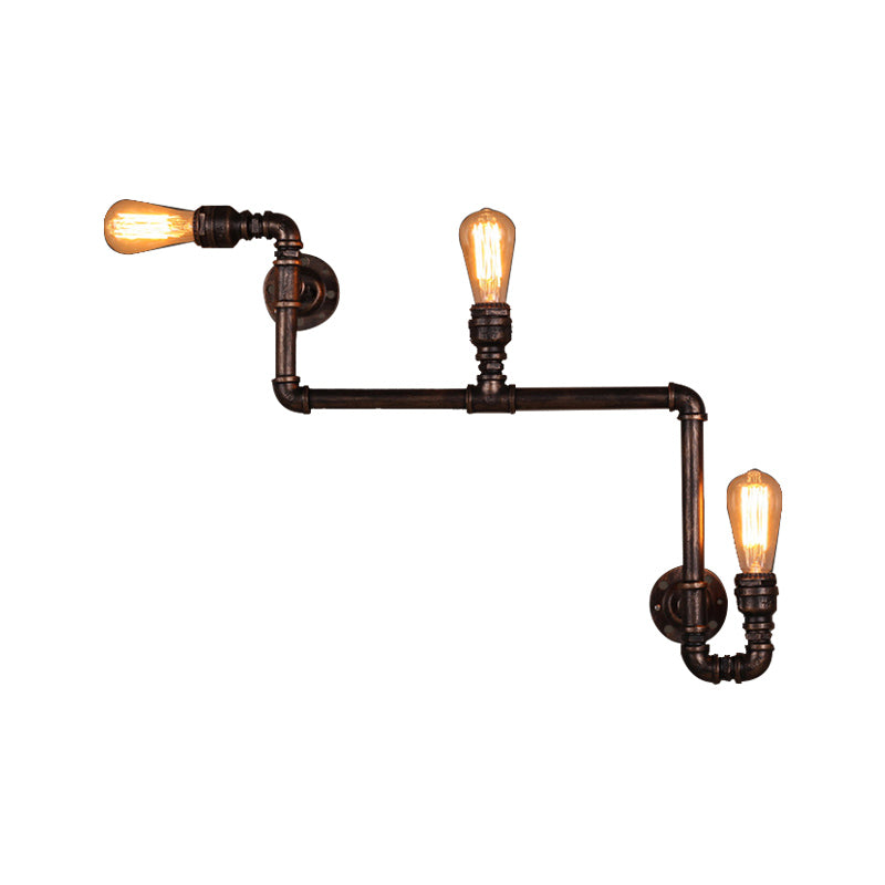 Frendorf | 2/3 Köpfe Wandmontage Beleuchtung Rustikaler Stil Rohr Metall Wandleuchte mit freiliegender Glühbirne in Antikbronzefinish für das Wohnzimmer