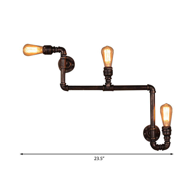 Frendorf | 2/3 Köpfe Wandmontage Beleuchtung Rustikaler Stil Rohr Metall Wandleuchte mit freiliegender Glühbirne in Antikbronzefinish für das Wohnzimmer