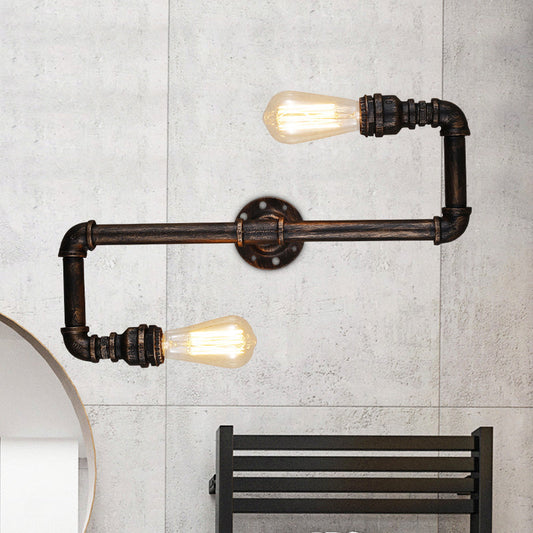 Frendorf | 2/3 Köpfe Wandmontage Beleuchtung Rustikaler Stil Rohr Metall Wandleuchte mit freiliegender Glühbirne in Antikbronzefinish für das Wohnzimmer