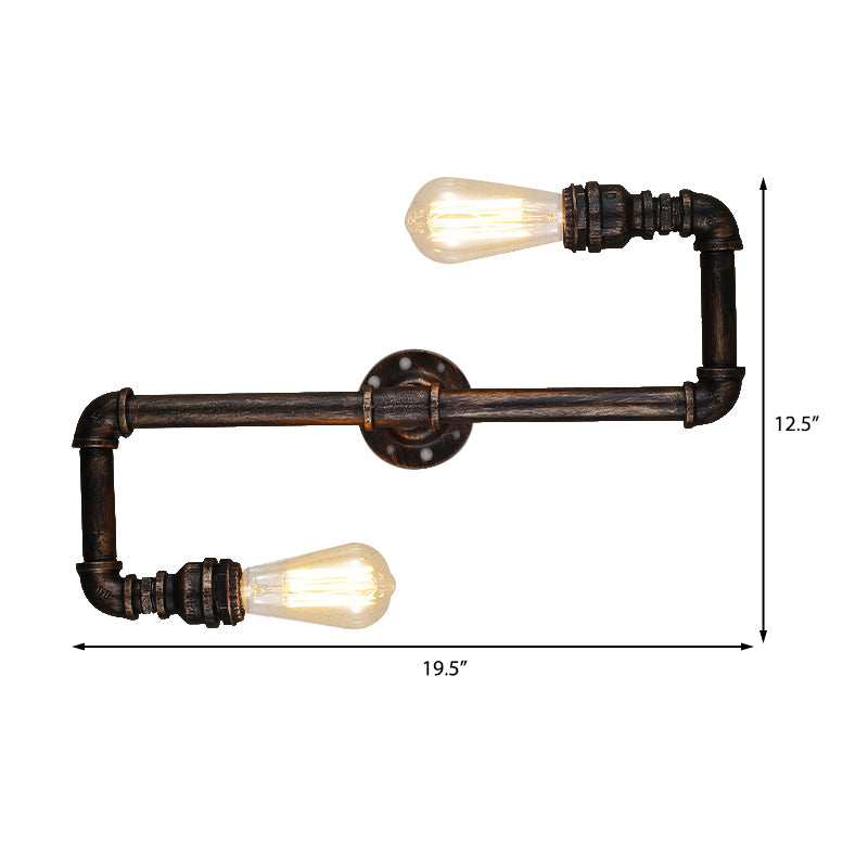 Frendorf | 2/3 Köpfe Wandmontage Beleuchtung Rustikaler Stil Rohr Metall Wandleuchte mit freiliegender Glühbirne in Antikbronzefinish für das Wohnzimmer