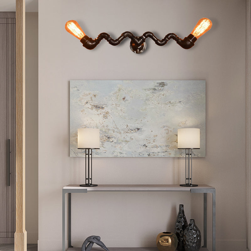 Frendorf | Bronze Finish Pipe Wall Lamp with Wavy Design Industrial Style Metallic 2/5 Bulbs Wohnzimmer Wand Scone Licht