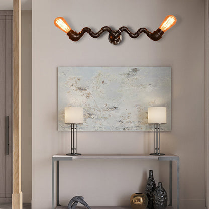 Frendorf | Bronze Finish Pipe Wall Lamp with Wavy Design Industrial Style Metallic 2/5 Bulbs Wohnzimmer Wand Scone Licht