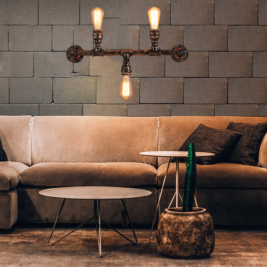 Frendorf | Metalen Op en Neer Wandlamp met Pijppatroon Vintage Stijl 3 Bulbs Woonkamer Wandmontage Licht in Brons