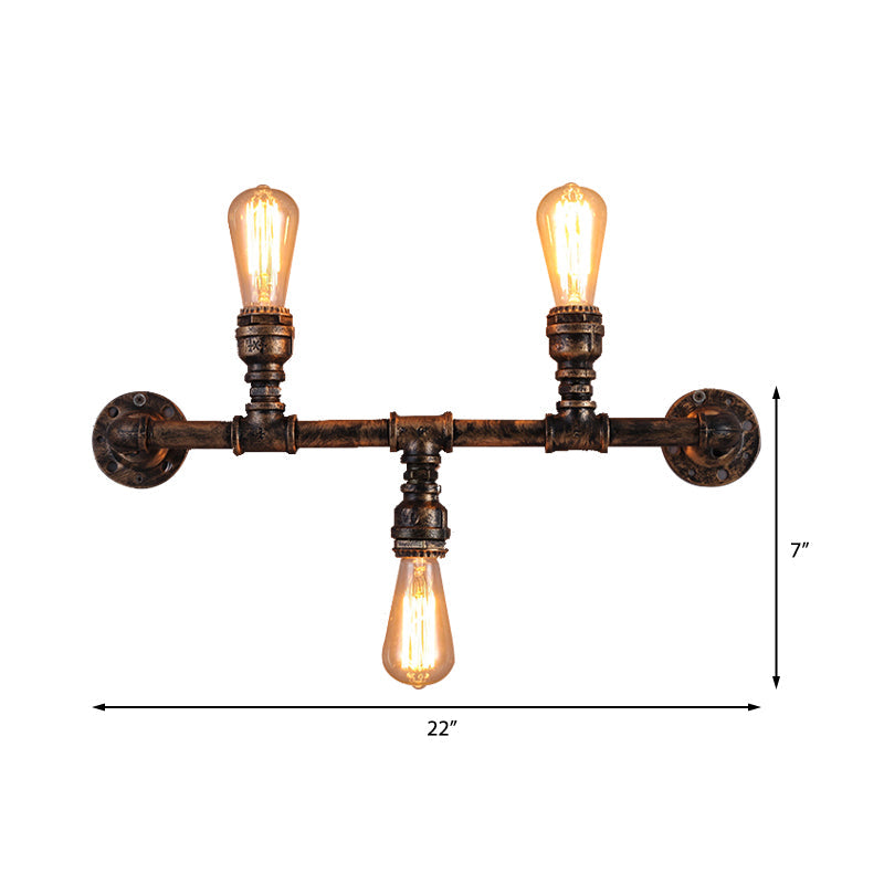 Frendorf | Metalen Op en Neer Wandlamp met Pijppatroon Vintage Stijl 3 Bulbs Woonkamer Wandmontage Licht in Brons