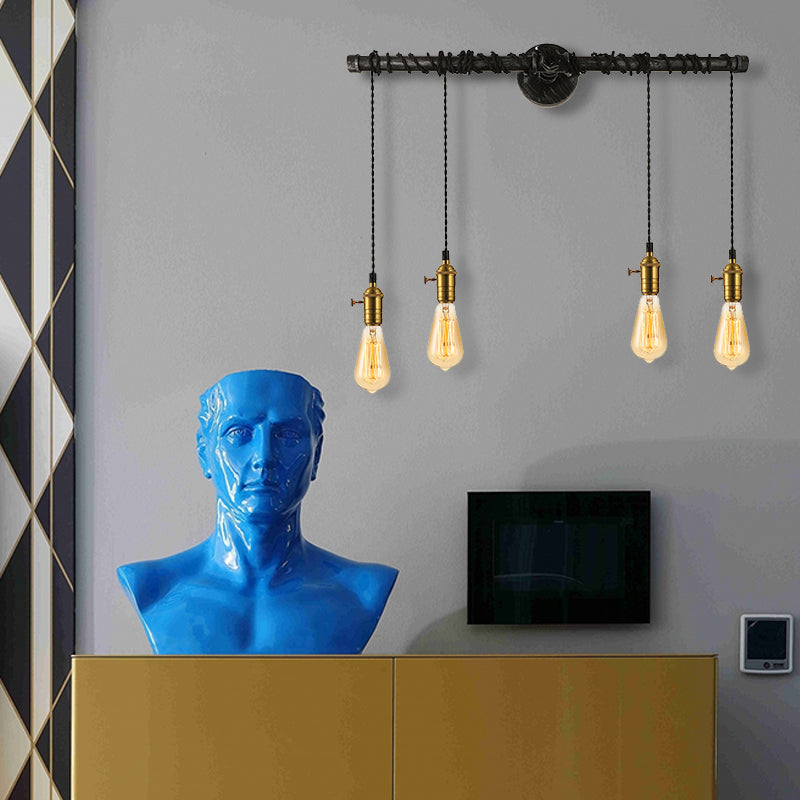 Frendorf | 4 Lichten Lineaire Pijp Muurlicht Wandlamp met Open Gloeilamp Industieel Messing Metaal Muurmontage Lamp
