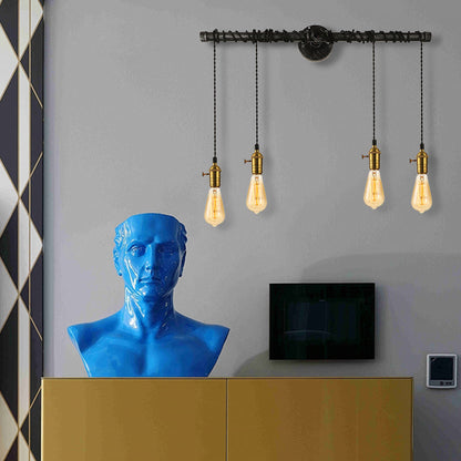 Frendorf | 4 Lichten Lineaire Pijp Muurlicht Wandlamp met Open Gloeilamp Industieel Messing Metaal Muurmontage Lamp