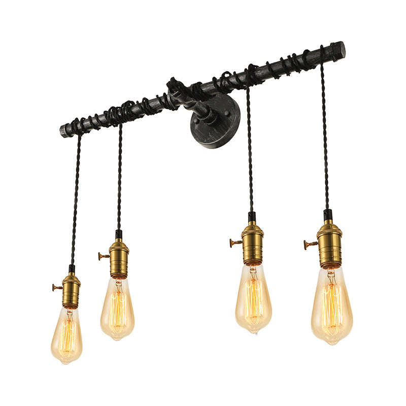 Frendorf | 4 Lichten Lineaire Pijp Muurlicht Wandlamp met Open Gloeilamp Industieel Messing Metaal Muurmontage Lamp
