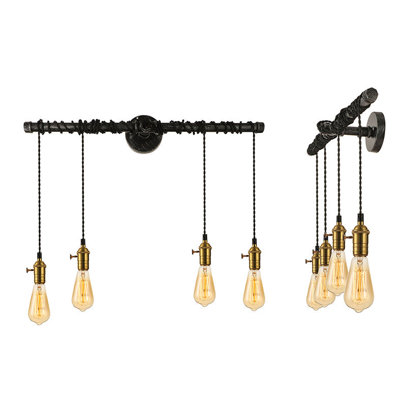 Frendorf | 4 Lichten Lineaire Pijp Muurlicht Wandlamp met Open Gloeilamp Industieel Messing Metaal Muurmontage Lamp