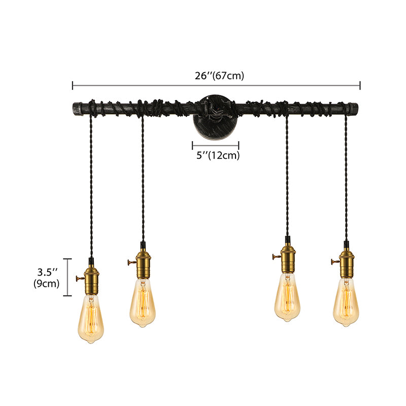 Frendorf | 4 Lichten Lineaire Pijp Muurlicht Wandlamp met Open Gloeilamp Industieel Messing Metaal Muurmontage Lamp