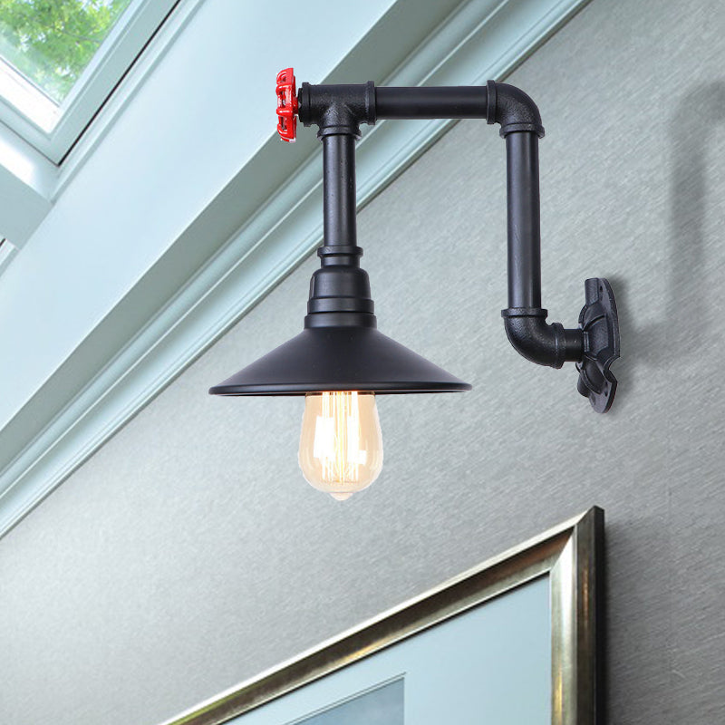 Frendorf | 1 Glühbirne Kegel Wandbeleuchtung Leuchte mit Rohrdesign Industrielles schwarzes Finish Eisen Wandlampe Wandleuchte