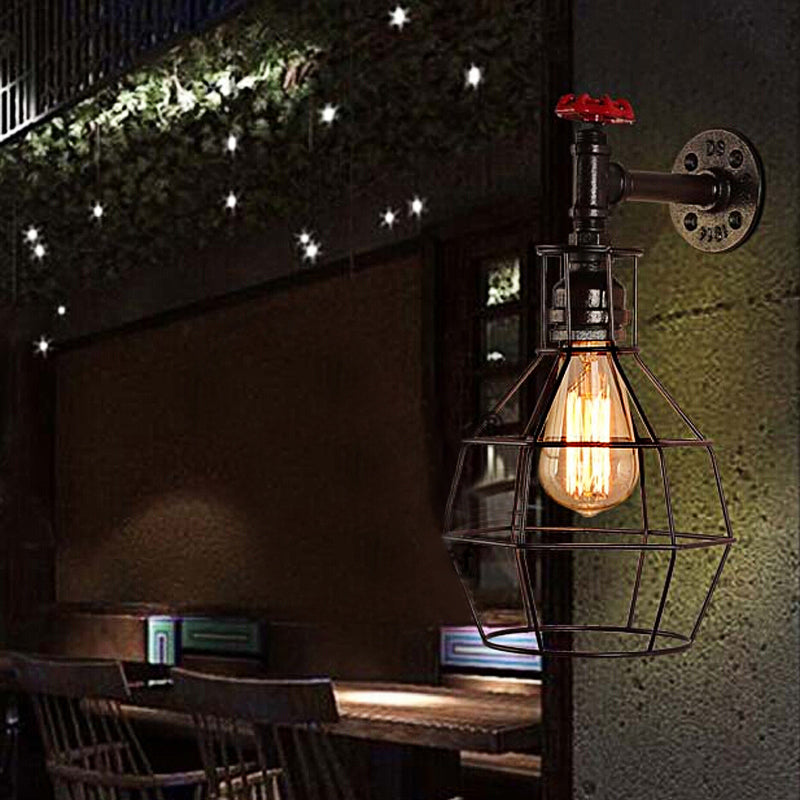 Frendorf | Globe Caged Corridor Wandlamp met Ventiel Deco Vintage Metaal 1 Licht Zwart/Bronze Wandlamp