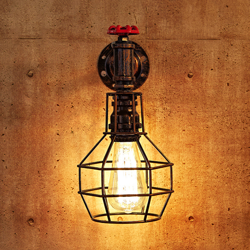 Frendorf | Globe Caged Corridor Wandlamp met Ventiel Deco Vintage Metaal 1 Licht Zwart/Bronze Wandlamp