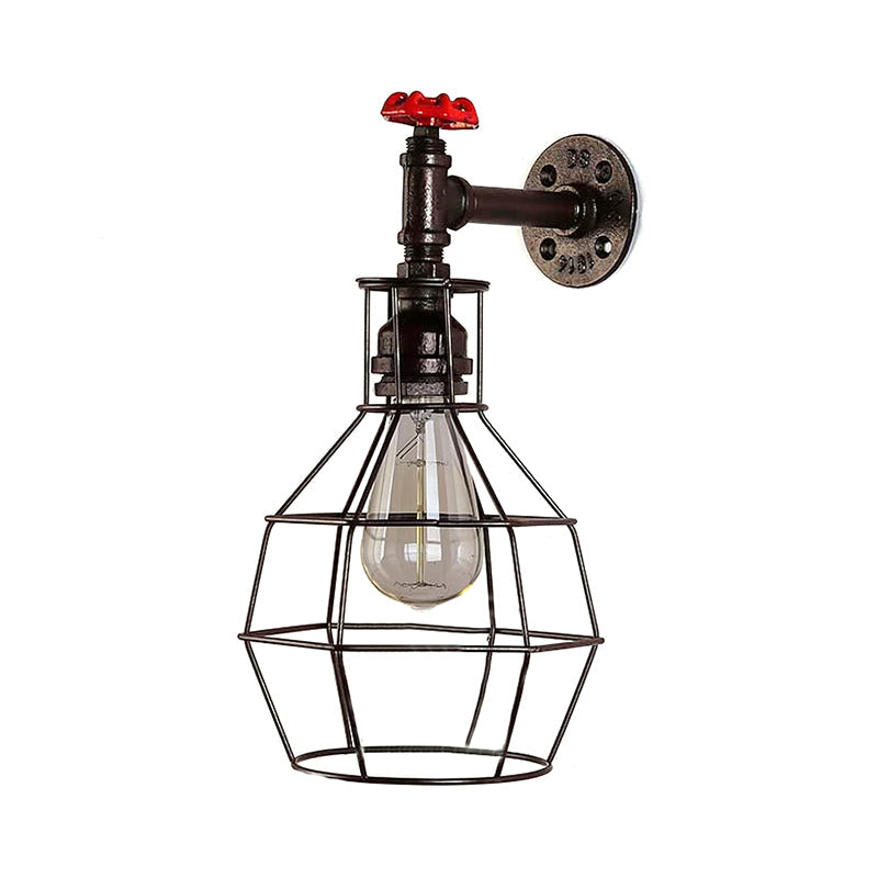 Frendorf | Globe Caged Corridor Wandlamp met Ventiel Deco Vintage Metaal 1 Licht Zwart/Bronze Wandlamp
