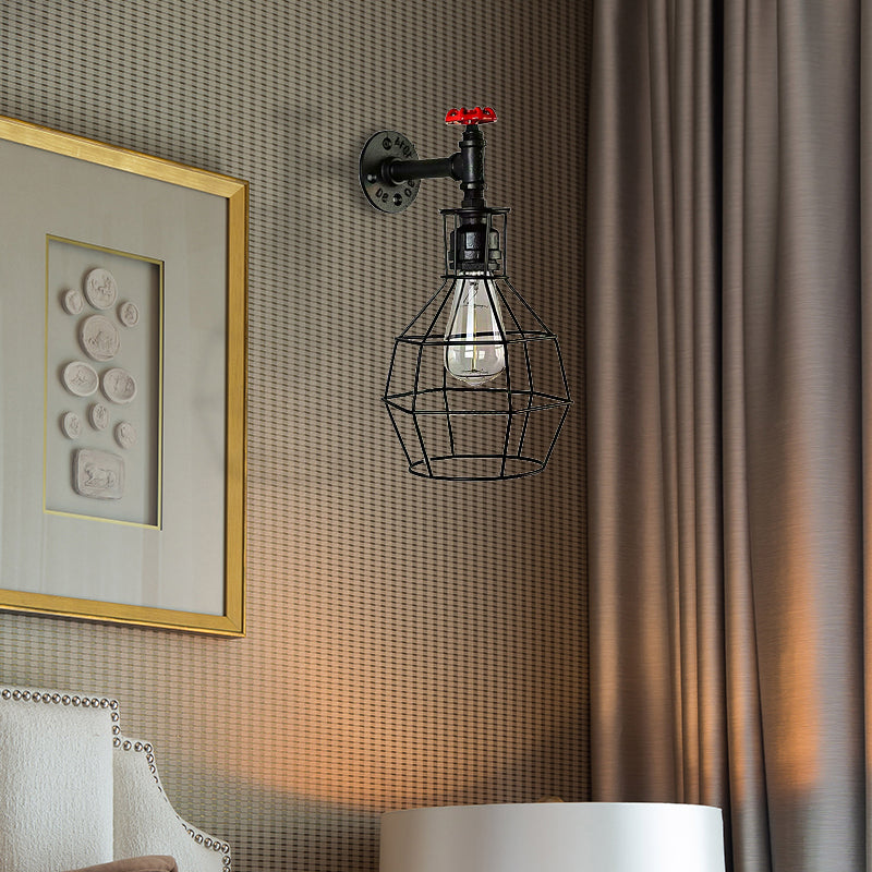 Frendorf | Globe Caged Corridor Wandlamp met Ventiel Deco Vintage Metaal 1 Licht Zwart/Bronze Wandlamp