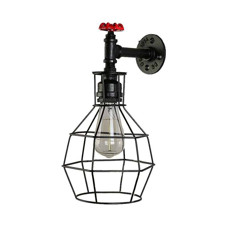 Frendorf | Globe Caged Corridor Wandlamp met Ventiel Deco Vintage Metaal 1 Licht Zwart/Bronze Wandlamp