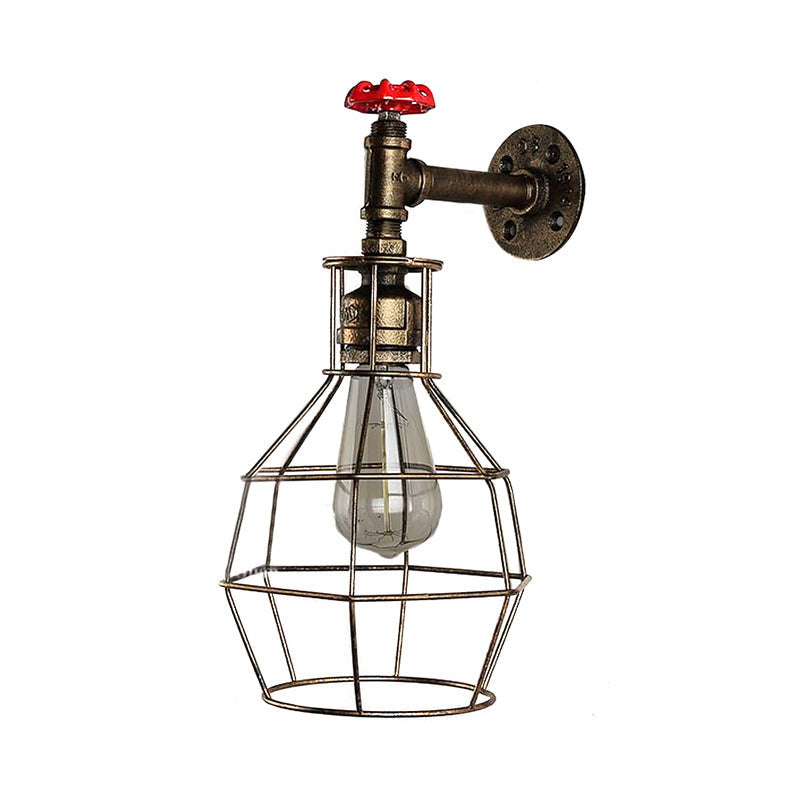 Frendorf | Globe Caged Corridor Wandlamp met Ventiel Deco Vintage Metaal 1 Licht Zwart/Bronze Wandlamp