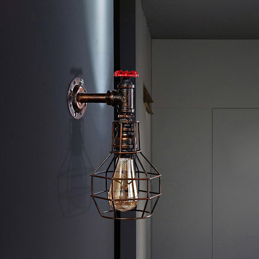 Frendorf | Globe Caged Corridor Wandlamp met Ventiel Deco Vintage Metaal 1 Licht Zwart/Bronze Wandlamp