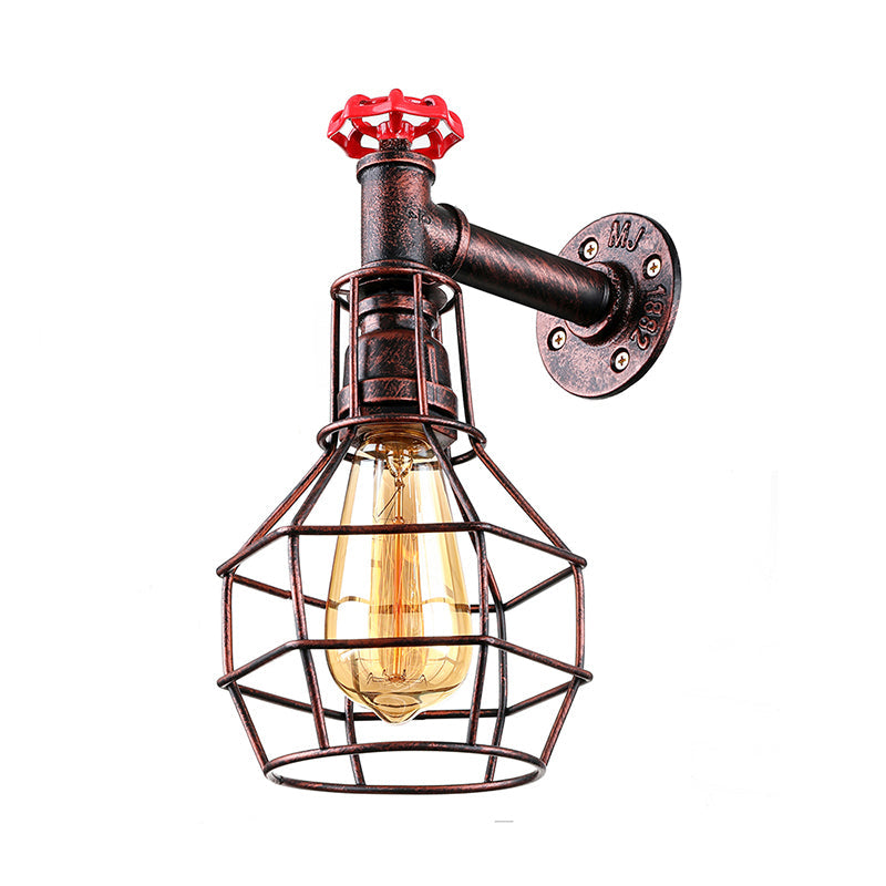 Frendorf | Globe Caged Corridor Wandlamp met Ventiel Deco Vintage Metaal 1 Licht Zwart/Bronze Wandlamp