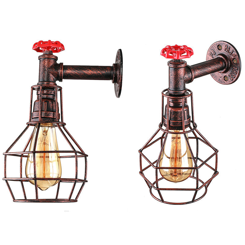 Frendorf | Globe Caged Corridor Wandlamp met Ventiel Deco Vintage Metaal 1 Licht Zwart/Bronze Wandlamp