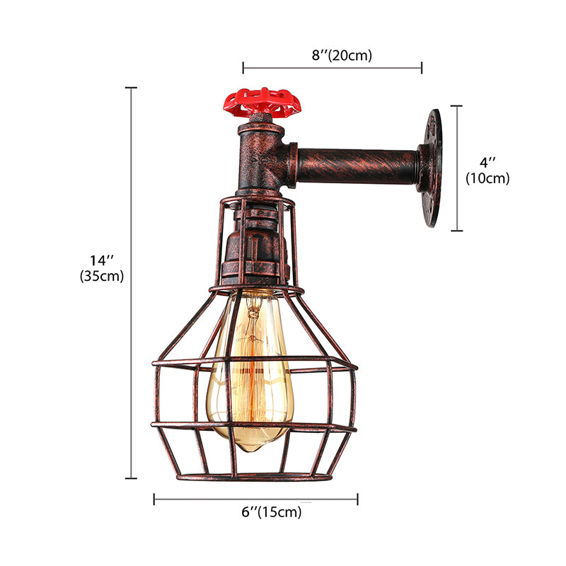Frendorf | Globe Caged Corridor Wandlamp met Ventiel Deco Vintage Metaal 1 Licht Zwart/Bronze Wandlamp
