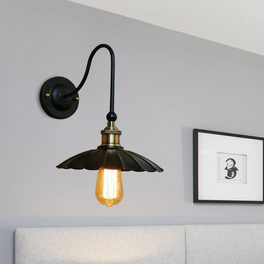 Frendorf | 1 Kopfschalige Wandmontage Licht Vintage Schwarz Metallic Wandleuchte mit Gänsekopfarm