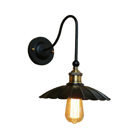 Frendorf | 1 Kopfschalige Wandmontage Licht Vintage Schwarz Metallic Wandleuchte mit Gänsekopfarm