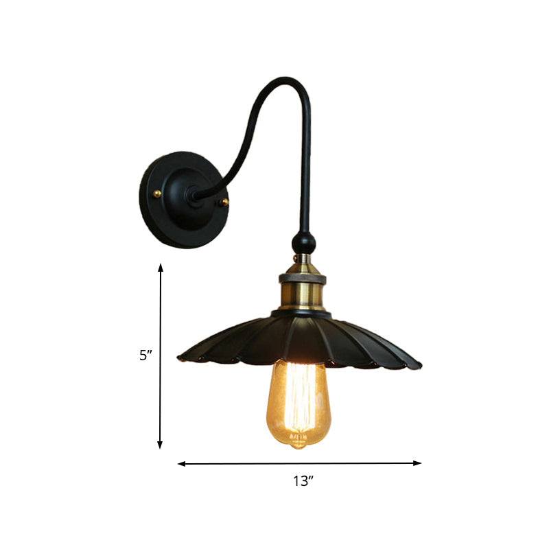 Frendorf | 1 Kopfschalige Wandmontage Licht Vintage Schwarz Metallic Wandleuchte mit Gänsekopfarm