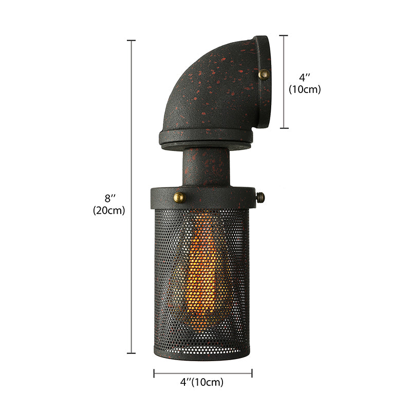 Frendorf | 1 Licht Metall Wandverlichting Industrieel Zwart Gaas Cilinder Schaduw Slaapkamer Wandlamp Fixture met Pijp