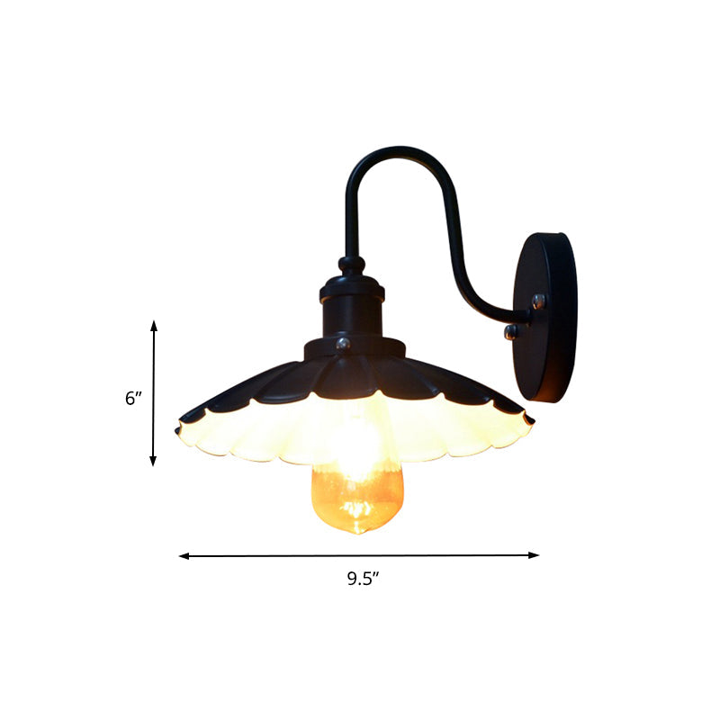Frendorf | Gooseneck Metall Wand Scone Licht Industrie 9.5"/13" W 1 Licht Flur Wandlampe mit gewelltem Schirm in Schwarz