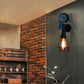 Frendorf | Industrielle Diamantkäfig Wandlampe 1 Licht Schmiedeeisen Wandbeleuchtung mit Messgerät und Wasserhahn in Silber/Blau