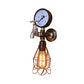 Frendorf | Industrielle Diamantkäfig Wandlampe 1 Licht Schmiedeeisen Wandbeleuchtung mit Messgerät und Wasserhahn in Silber/Blau