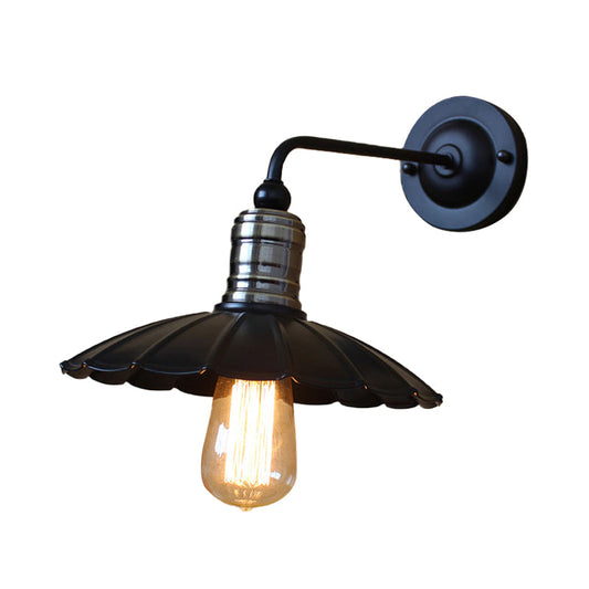 Frendorf | Vintage Stijl Scalloped Edge Wandlamp 9,5"/13" Dia 1 Licht Metallische Wandmontage Licht in Zwart voor Slaapkamer