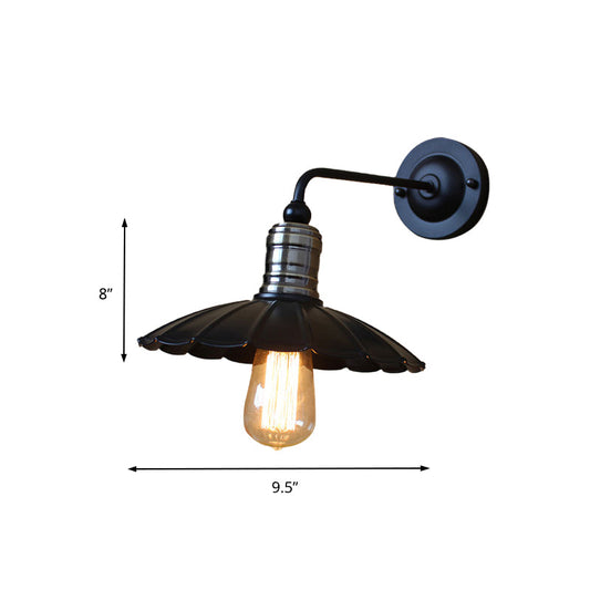 Frendorf | Vintage Stijl Scalloped Edge Wandlamp 9,5"/13" Dia 1 Licht Metallische Wandmontage Licht in Zwart voor Slaapkamer